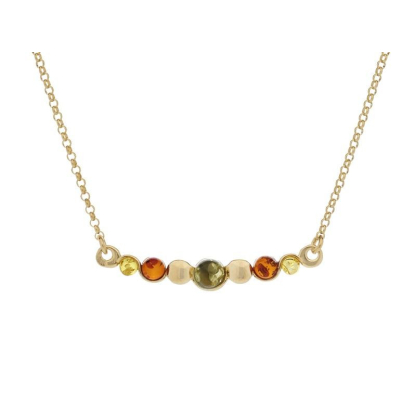 Collier avec ambre multicolore, en argent doré 925, longueur 42 + 4cm