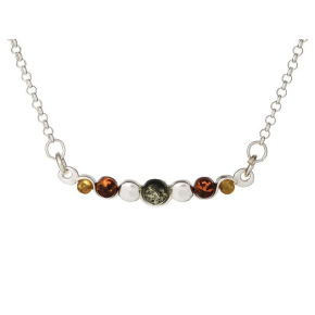 Halsketting met veelkleurig barnsteen, in 925 gerhodineerd zilver, lengte 42 + 4 cm
