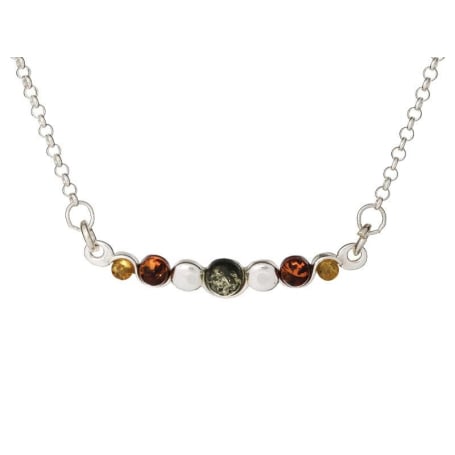 Collier avec ambre multicolore, en argent rhodié 925, longueur 42 + 4 cm