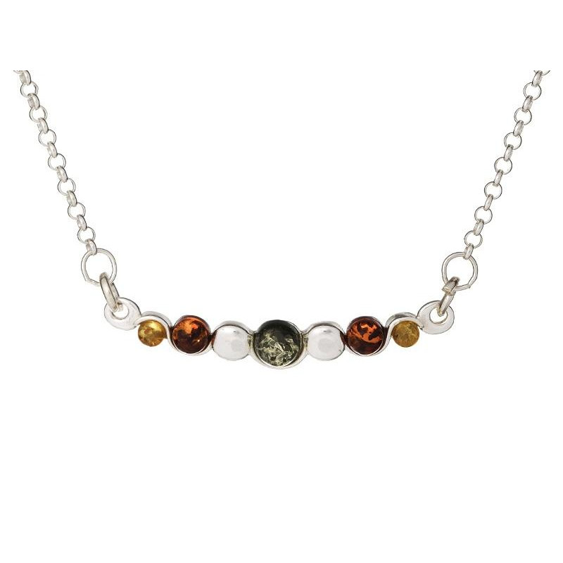 Necklace with multi-colored amber, in 925 rhodium silver, length 42 + 4 cm