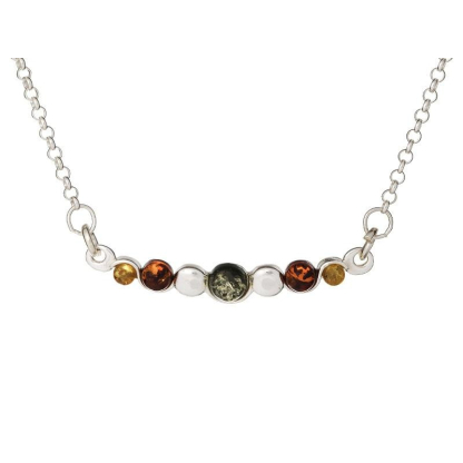 Collier avec ambre multicolore, en argent rhodié 925, longueur 42 + 4 cm