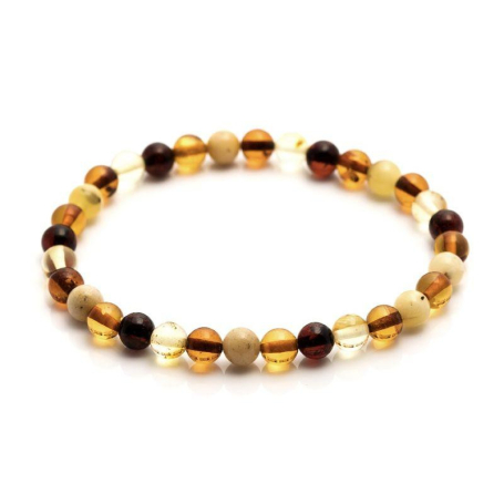 Bracelet avec ambre multicolore boule, longueur 17-18 cm