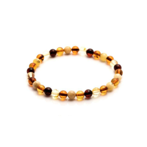 Bracelet avec ambre multicolore boule, longueur 18-19 cm