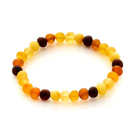 Pulsera Artesanal De ámbar Báltico Color Coñac Con Cuentas De Piedra