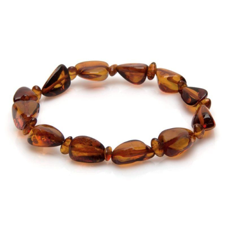 Bracciale con ambra naturale cognac del Mar Baltico, lunghezza 19 cm