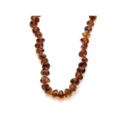 Collier bébé avec ambre cognac, fermoir clip, longueur 32 - 33 cm