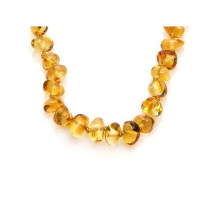 Collier bébé avec ambre miel, fermoir clip, longueur 32 - 33 cm