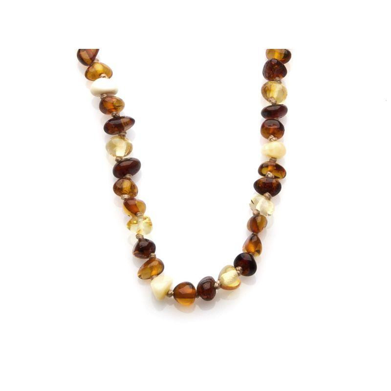 Collier enfant avec ambre multicolore, fermoir vis, longueur 32 - 33 cm