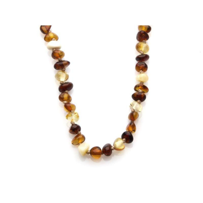 Collier enfant avec ambre multicolore, fermoir vis, longueur 32 - 33 cm