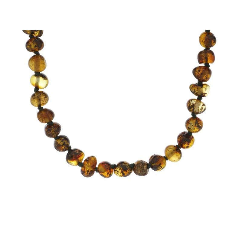 Collier bébé avec ambre vert, fermoir clip, longueur 32 - 33 cm