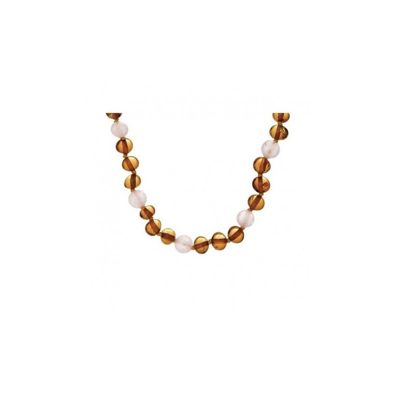 Collana con ambra e quarzo rosa, lunghezza 42 cm