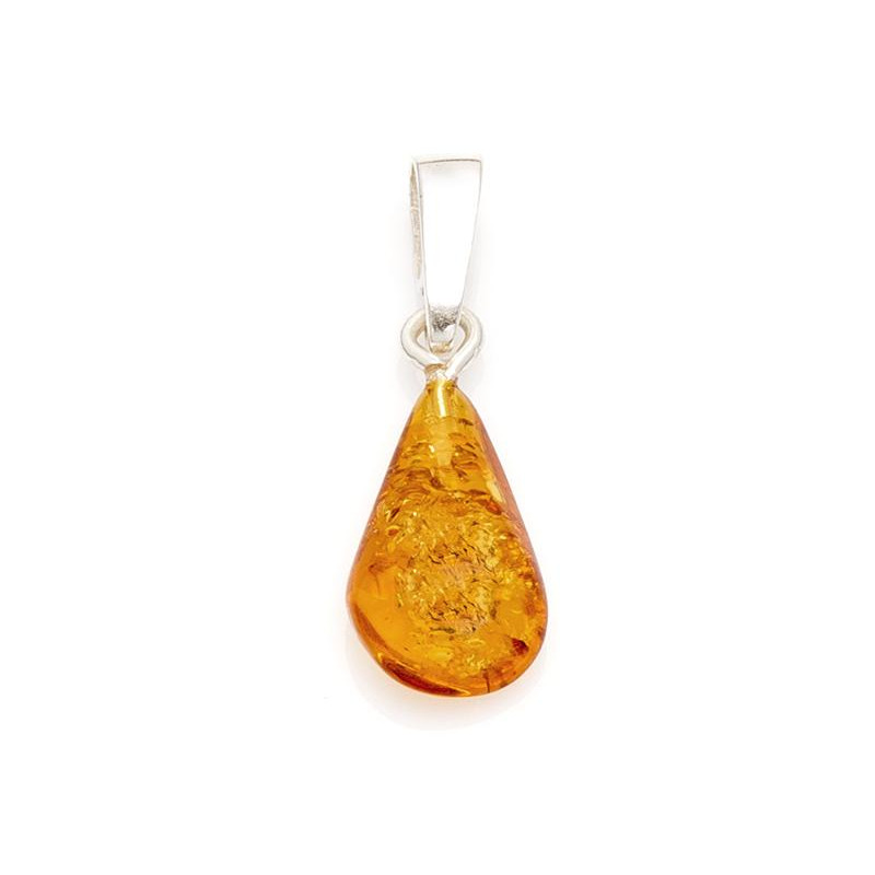 Pendentif avec ambre cognac goutte, en argent 925, hauteur De 1 à 1,7+0,7 cm