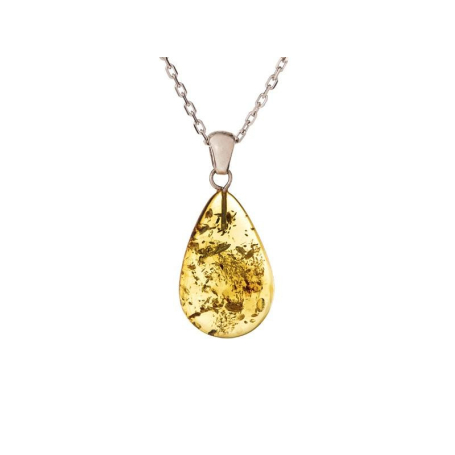 Ciondolo con goccia d'ambra cognac, in argento 925, altezza da 2 a 2,3 + 0,7 cm