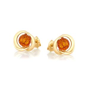 Boucles d'oreilles avec ambre cognac naturel, en argent doré 925