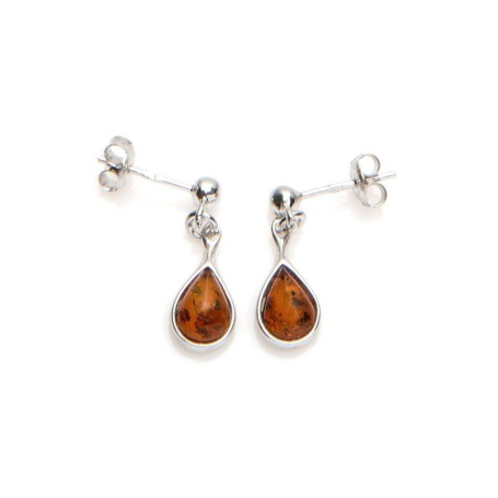 925 rodyum kaplama gümüş konyak amber damlalı sallantılı küpe