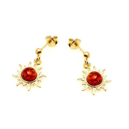 Boucles d'oreilles avec ambre cognac naturel, en argent doré 925