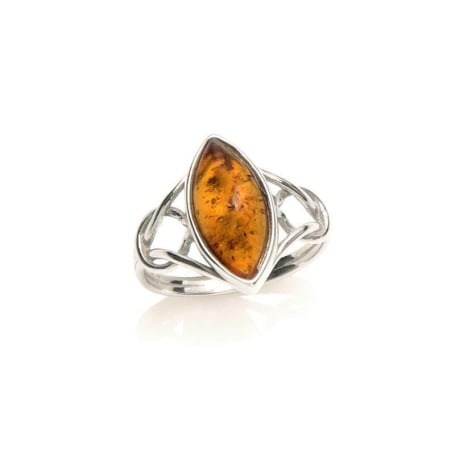 Anillo con ámbar coñac de la lanzadera del Mar Báltico, en plata 925 rodiada