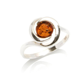 Bague avec ambre cognac naturel de la mer Baltique rond, en argent rhodié 925