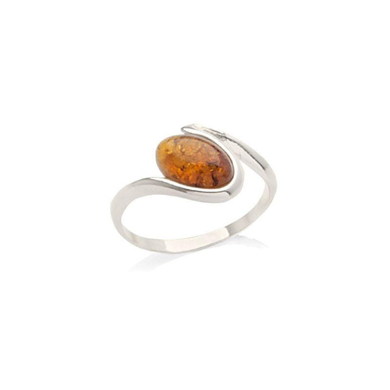 Bague avec ambre cognac naturel de la mer Baltique ovale, en argent rhodié 925