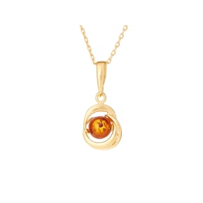 Hanger met ronde cognac barnsteen, in 925 goudkleurige zilver, hoogte 1+1,2 cm