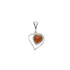 Pendentif coeur avec ambre cognac naturel, en argent rhodié 925,hauteur 1+1,7 cm
