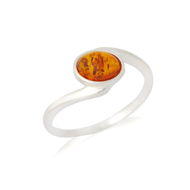 Ring with natural cognac amber from the Baltic Sea oval, in rhodium-plated silver 925