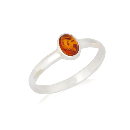 Ring with natural cognac amber from the Baltic Sea oval, in rhodium-plated silver 925