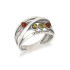 Anillo con ámbar redondo multicolor del Mar Báltico, en plata envejecida 925