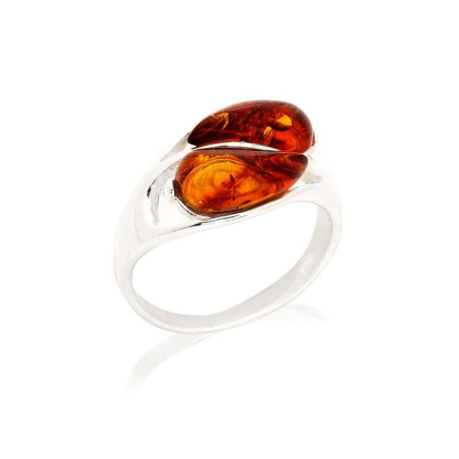 Anel multipedras com âmbar conhaque natural, prata banhada a ródio