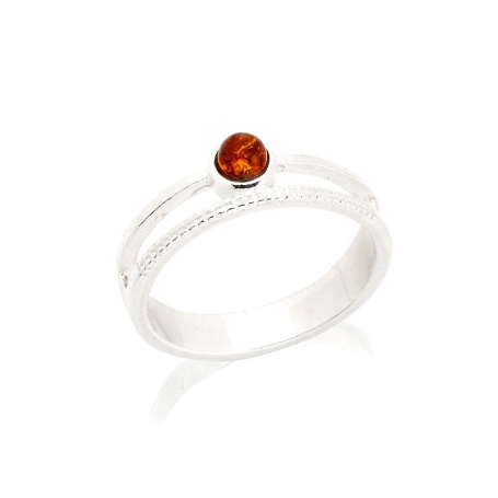 Bague avec ambre cognac naturel de la mer Baltique rond, en argent rhodié 925