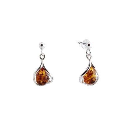 Oorbellen met natuurlijk cognac-amber, in gerhodineerd zilver 925