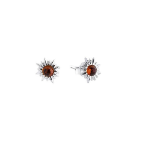 Oorknopjes met natuurlijk cognac-amber, in 925 gerhodineerd zilver