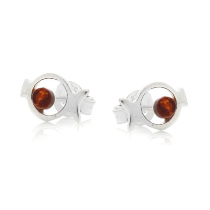 Visoorbellen met natuurlijk cognac-amber, in 925 gerhodineerd zilver