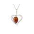 Heart pendant with cognac amber, in 925 rhodium silver, height 1.5+0.8 cm