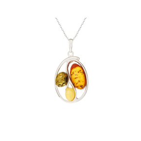 타원형 멀티 컬러 앰버 펜던트, 925 로듐 도금 실버 소재, 높이 2.8+1 cm