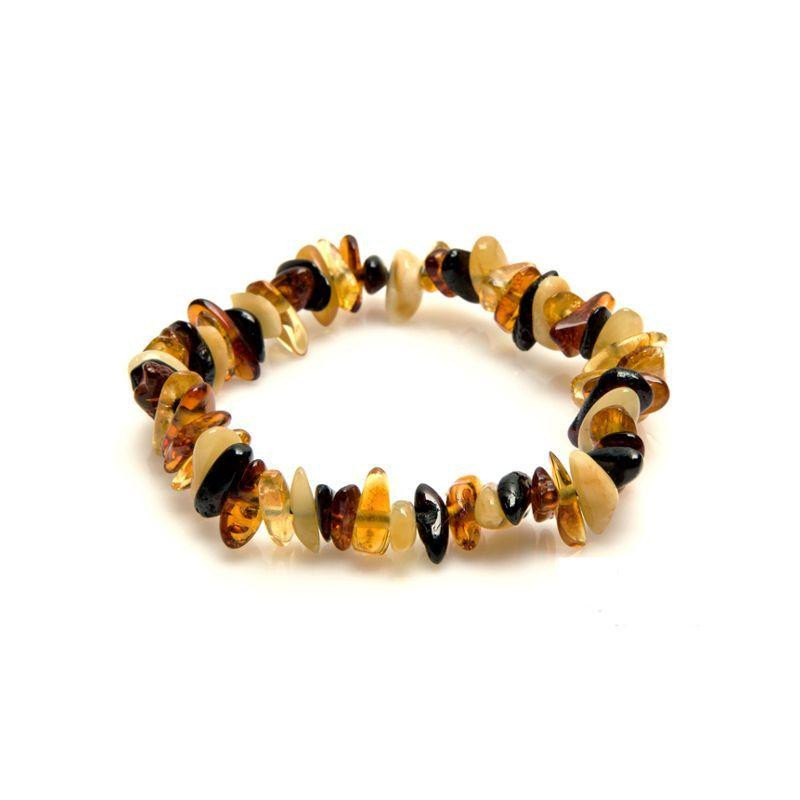 Pulsera con chips de ámbar multicolor, longitud 17-18 cm
