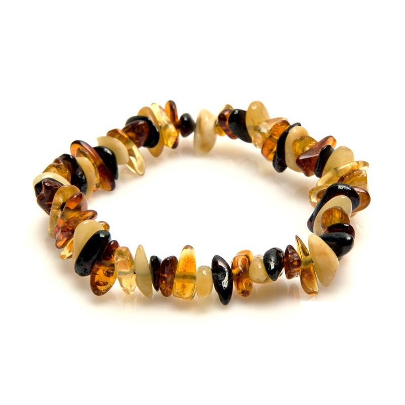 Bracelet avec ambre multicolore naturel de la mer Baltique chips, longueur 19 cm