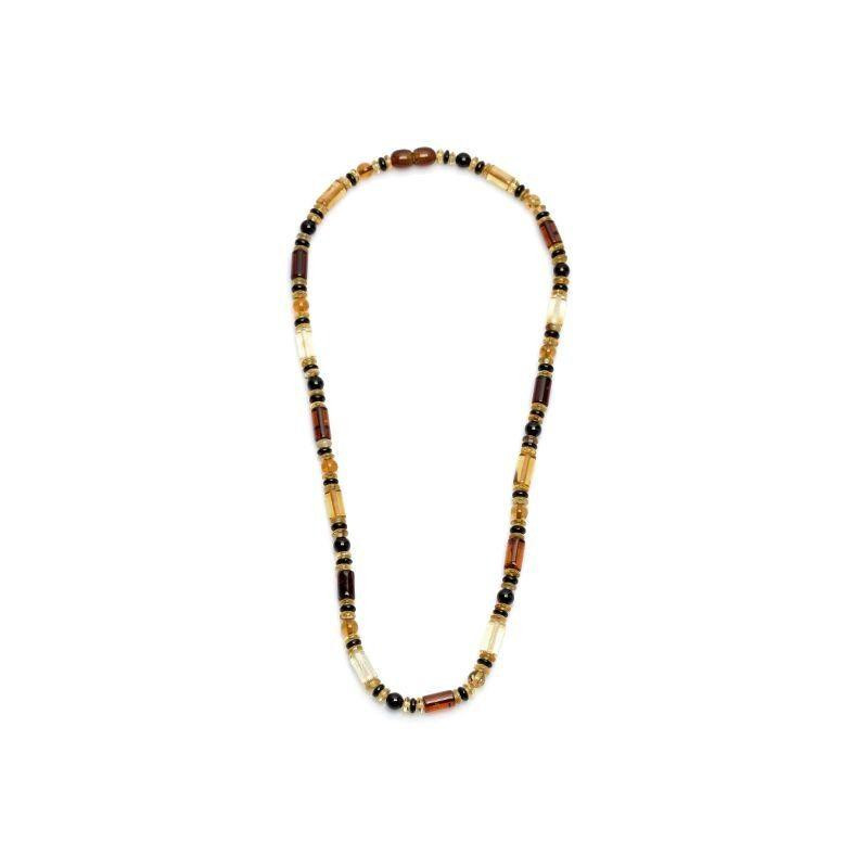 Colier cu chihlimbar cilindric multicolor, lungime 48 cm