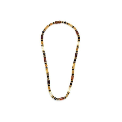 Colier cu chihlimbar cilindric multicolor, lungime 48 cm