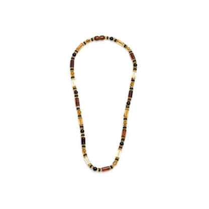 Collier avec ambre multicolore cylindrique, longueur 48 cm