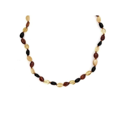 Babykette mit olivfarbenem Bernstein, Clipverschluss, Länge 32 - 33 cm