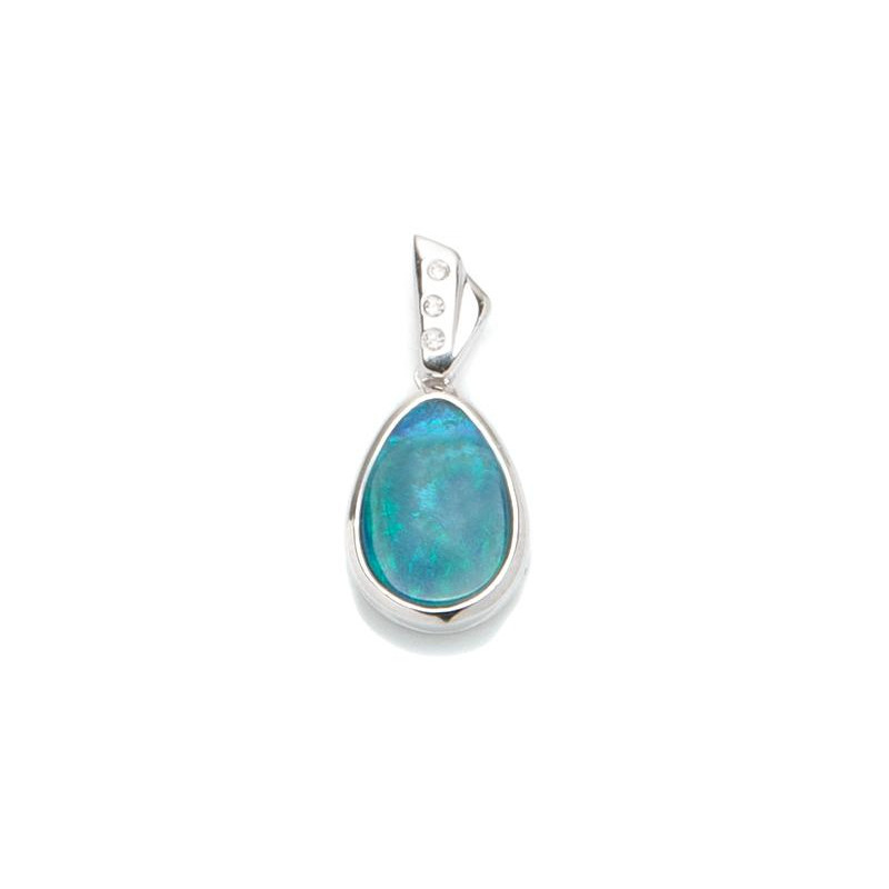 Pendentif opale doublet et oxyde de zirconium, argent rhodié 925, hauteur 2 cm