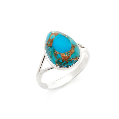Bague avec turquoise naturelle reconstituée, en argent rhodié 925