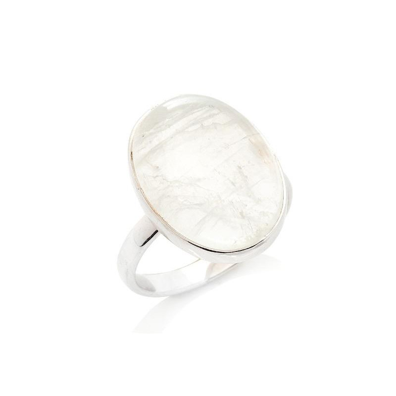 Ring with natural white moonstone, in rhodium-plated silver 925