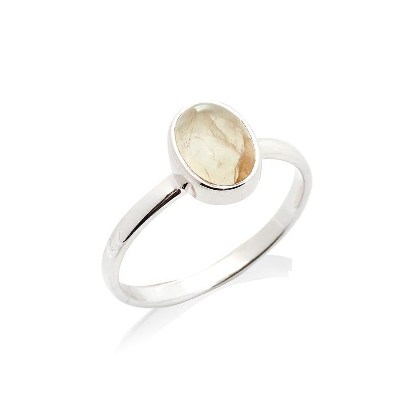 Bague avec prehnite verte naturelle, en argent rhodié 925