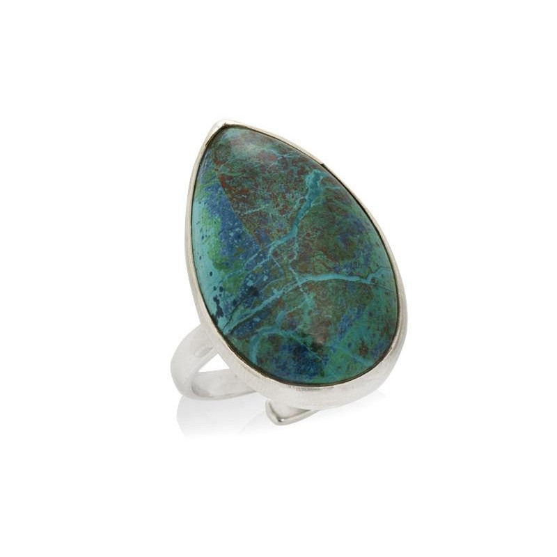 Bague avec shattuckite bleue naturelle, en argent rhodié 925