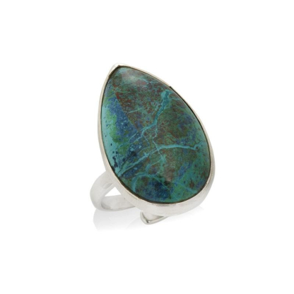 Bague avec shattuckite bleue naturelle, en argent rhodié 925