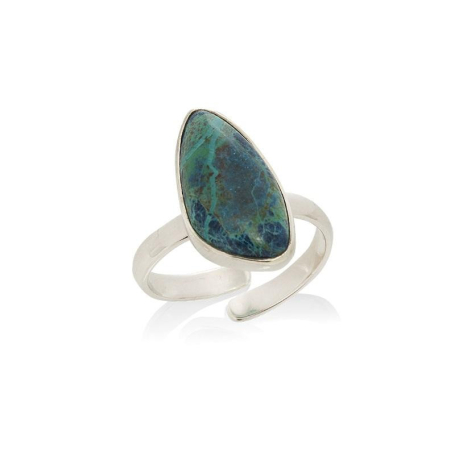 Bague avec shattuckite bleue naturelle, en argent rhodié 925