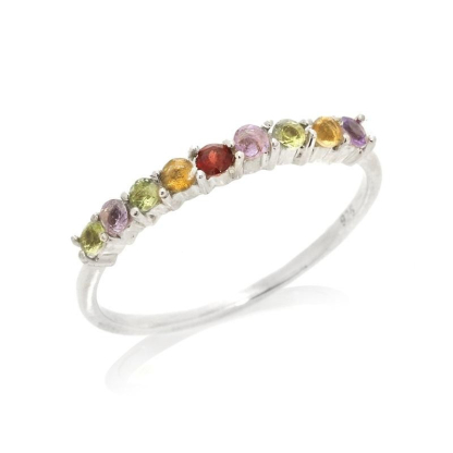 Ring with natural multi-colored stones, in 925 rhodium-plated silver