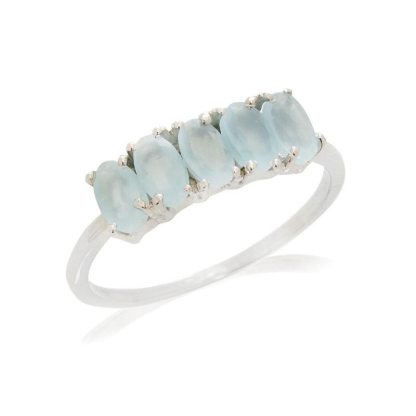 Bague avec calcédoine bleue naturelle, en argent rhodié 925